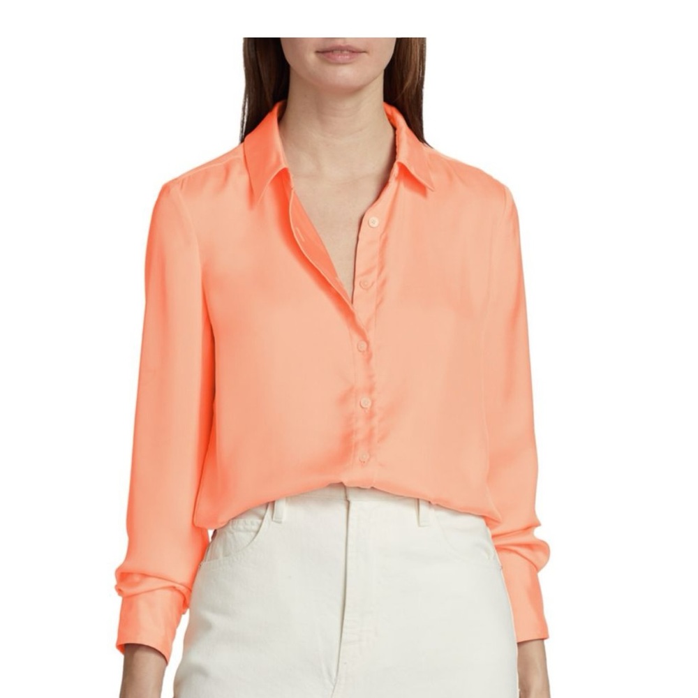NWT Derek Lam 10 Crosby Libby double faced satin shirt in peach /sunset color.